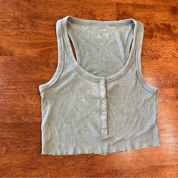 American Eagle Aerie cutoff olive color ribbed tank top size small - Picture 1 of 8